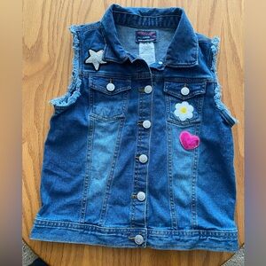 Wallflower Girl L 14-16 Denim Blue Jean Vest heart star jacket